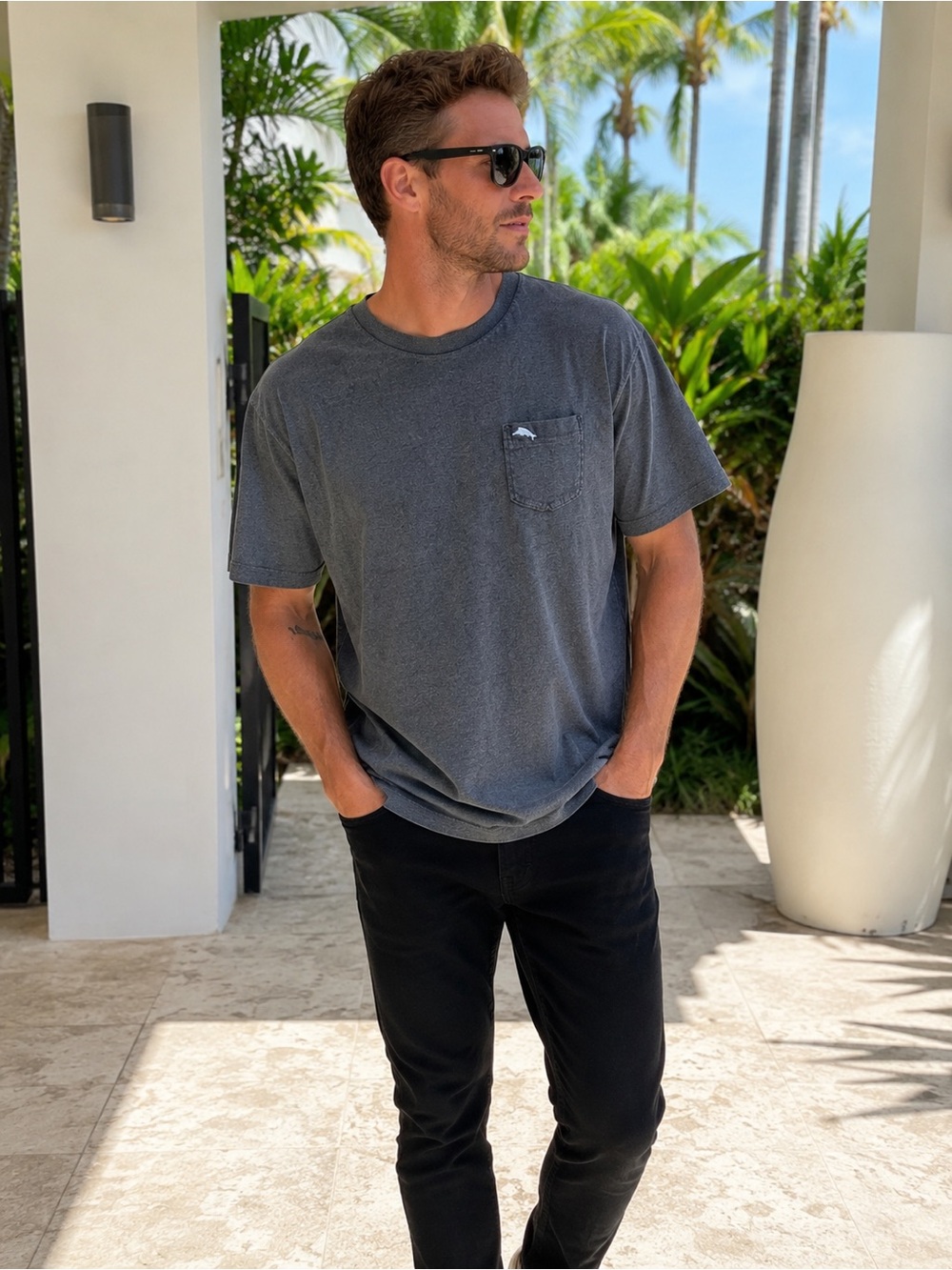 Tommy Bahama Relax Gray Pima Cotton Pocket Tee XXL 🌴🩶